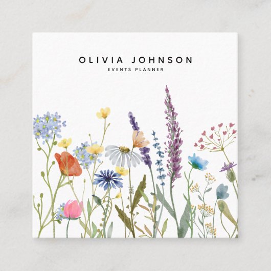 水彩ワイルドフラワーフローラ スクエア名刺 (正面)