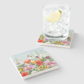 水彩ワイルドフラワーフローラ ストーンコースター (横)