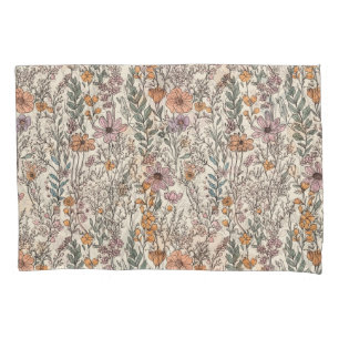 水彩ワイルドフラワーフローラ 枕カバー