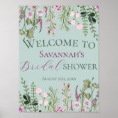 水彩ワイルドフラワーブライダルシャワーウェルカムサイン ポスター (正面)
