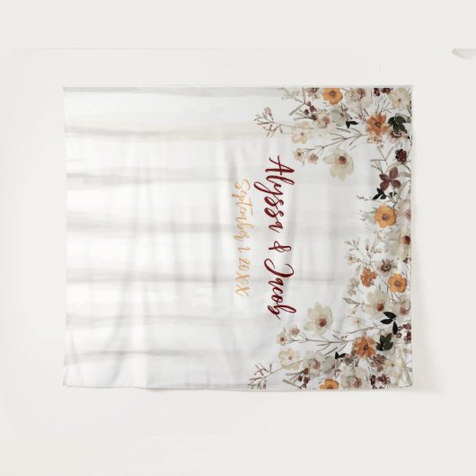 水彩ワイルドフラワーブライダルシャワー背景 タペストリー (正面(横))