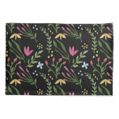 水彩ワイルドフラワーブラックボタニカルフローラ 枕カバー (裏面)