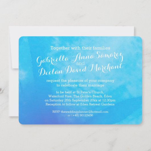 水彩ワイルドフラワーブルーのグレーの結婚式の招待 招待状 (裏面)
