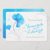 水彩ワイルドフラワーブルーのグレーの結婚式の招待 招待状 (正面/裏面)