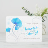 水彩ワイルドフラワーブルーのグレーの結婚式の招待 招待状 (スタンド正面)