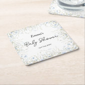 水彩ワイルドフラワーブルーフラワーベビーシャワー スクエアペーパーコースター (アングル)