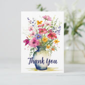 水彩ワイルドフラワーブーケパーソナライズされた サンキューカード (スタンド正面)