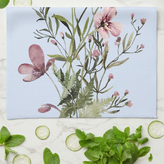 水彩ワイルドフラワーブーケ#1パーソナライズされた名 キッチンタオル (折り畳み)