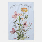 水彩ワイルドフラワーブーケ#1パーソナライズされた名 キッチンタオル (縦)