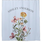 水彩ワイルドフラワーブーケ#1パーソナライズされた名 シャワーカーテン (正面)