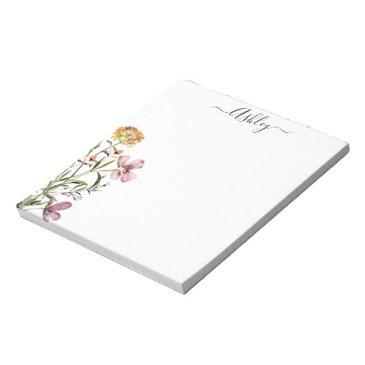水彩ワイルドフラワーブーケ#1名パーソナライズされた前 ノートパッド (回転)