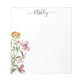 水彩ワイルドフラワーブーケ#1名パーソナライズされた前 ノートパッド (正面)