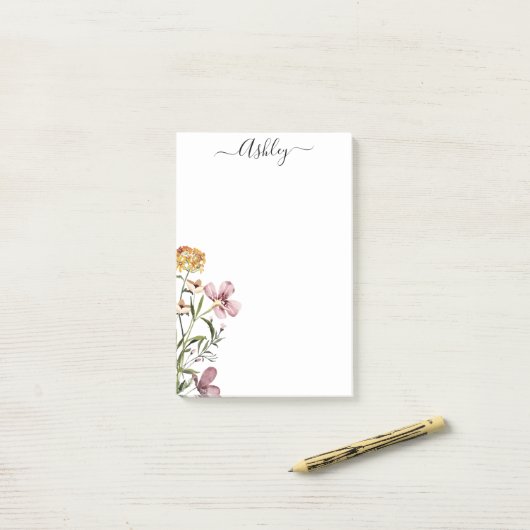 水彩ワイルドフラワーブーケ#1名パーソナライズされた前 ポストイット (デスク上)