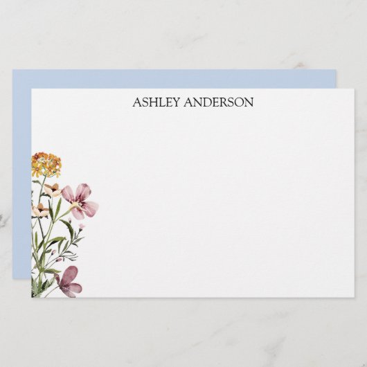 水彩ワイルドフラワーブーケ#1名パーソナライズされた前 便箋 (正面/裏面)