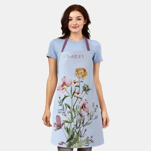 水彩ワイルドフラワーブーケ#1 エプロン (着用した状態)