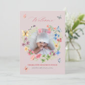 水彩ワイルドフラワーベビーガールフォト誕生 案内状 (スタンド正面)