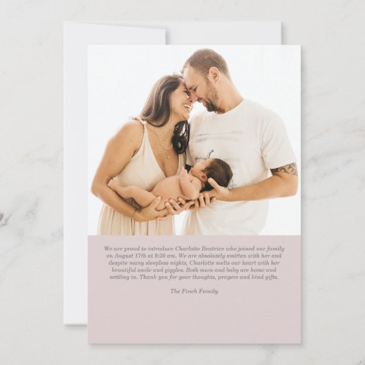 水彩ワイルドフラワーベビーガールフォト誕生 案内状 (裏面)