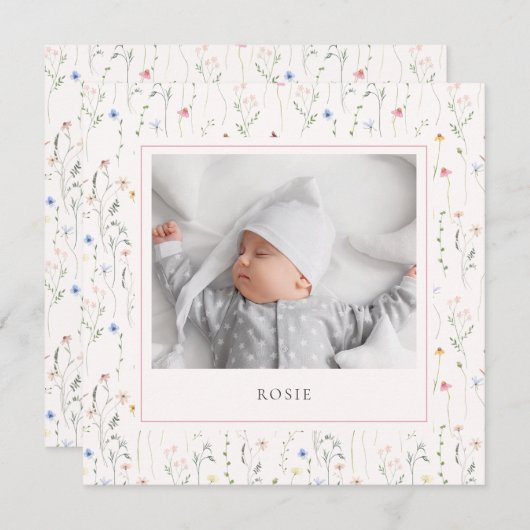 水彩ワイルドフラワーベビー誕生 案内状 (正面/裏面)