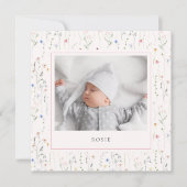 水彩ワイルドフラワーベビー誕生 案内状 (正面)