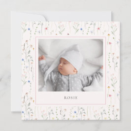 水彩ワイルドフラワーベビー誕生 案内状