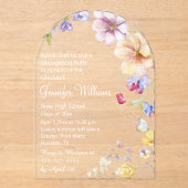 水彩ワイルドフラワーホワイトスクリプト卒業 アクリル招待状 (正面)