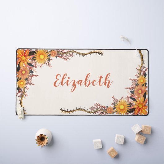 水彩ワイルドフラワーボホイエローオレンジパーソナル デスクマット (キッズテーブル)