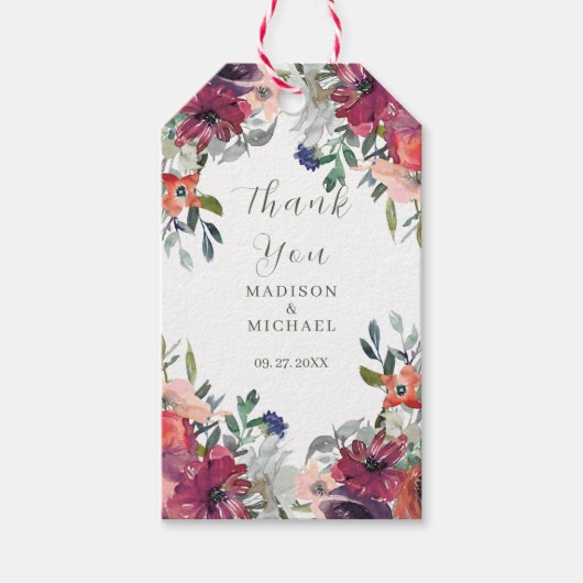 水彩ワイルドフラワーボーエレガントホ秋の結婚式 ギフトタグ (正面)