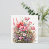 水彩ワイルドフラワーポピー花花束 カード (スタンド正面)