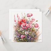 水彩ワイルドフラワーポピー花花束 カード (正面/裏面インサイチュ)