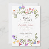水彩ワイルドフラワーメドウブライダルシャワー 招待状 (正面)