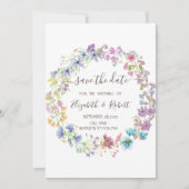 水彩ワイルドフラワーメドウリース日付を保存 セーブザデート (正面)