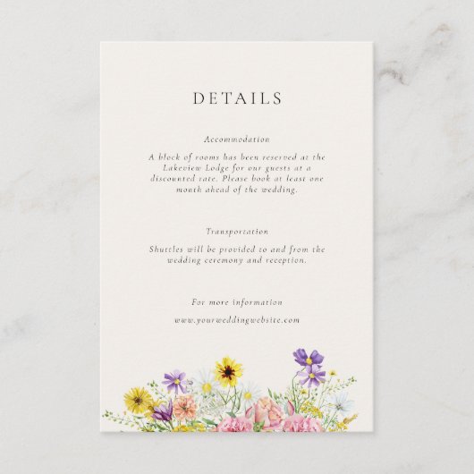 水彩ワイルドフラワーメドウ結婚ズ詳細 エンクロージャーカード (正面)