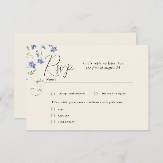 水彩ワイルドフラワーメドウ結婚式RSVPカード エンクロージャーカード (正面/裏面)