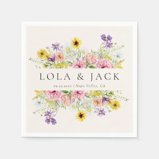 水彩ワイルドフラワーメドウ スタンダードカクテルナプキン (正面)