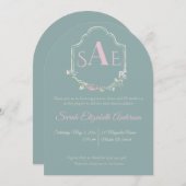 水彩ワイルドフラワーモノグラムクレストベビーシャワー 招待状 (正面/裏面)