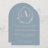 水彩ワイルドフラワーモノグラムクレストベビーシャワー 招待状 (正面/裏面)