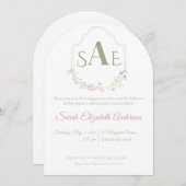 水彩ワイルドフラワーモノグラムクレストベビーシャワー 招待状 (正面/裏面)