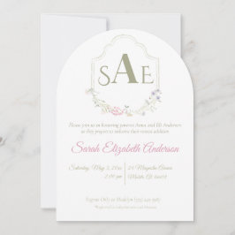 水彩ワイルドフラワーモノグラムクレストベビーシャワー 招待状