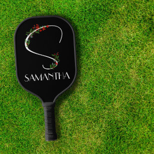水彩ワイルドフラワーモノグラム白レッドブラック ピックルボールラケット