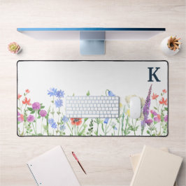 水彩ワイルドフラワーモノグラム デスクマット