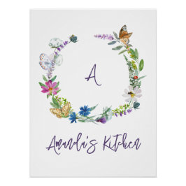 水彩ワイルドフラワーモノグラム ポスター