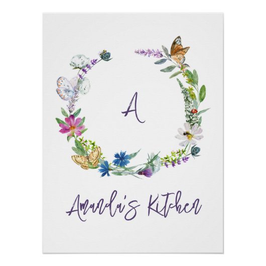 水彩ワイルドフラワーモノグラム ポスター (正面)