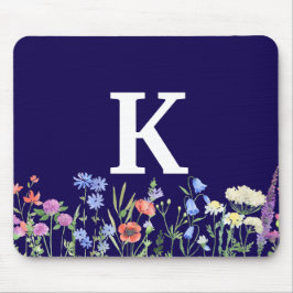 水彩ワイルドフラワーモノグラム マウスパッド