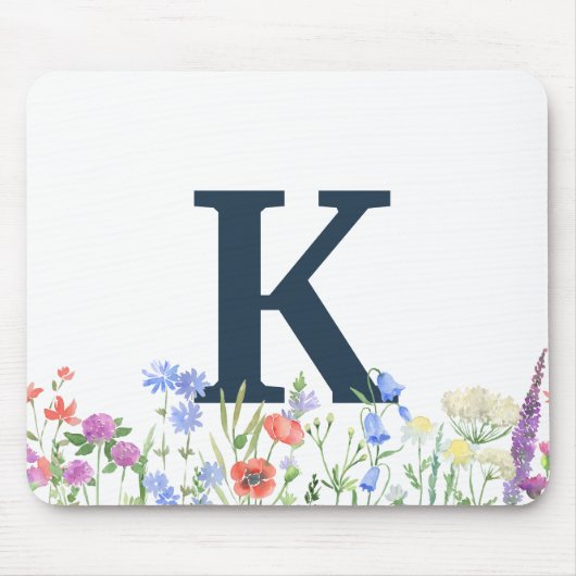 水彩ワイルドフラワーモノグラム マウスパッド (正面)