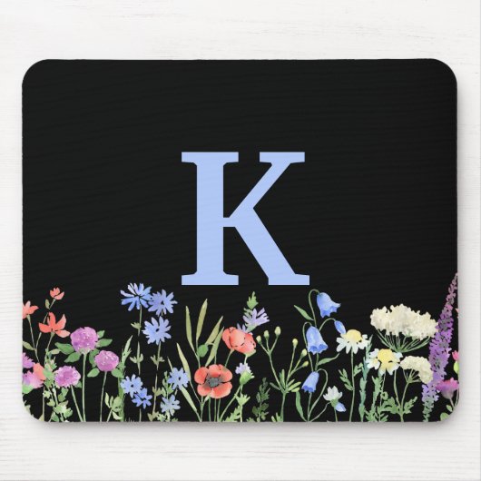 水彩ワイルドフラワーモノグラム マウスパッド (正面)