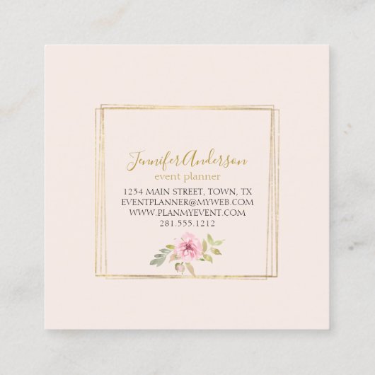 水彩ワイルドフラワーラッシュ赤面ピンクフローラ スクエア名刺 (裏面)