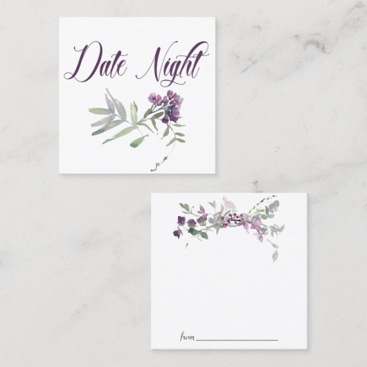 水彩ワイルドフラワーラベンダーデイトナイトカード スクエア名刺 (正面/裏面)