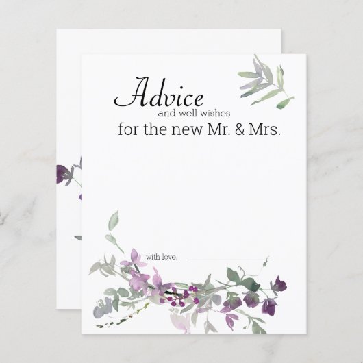 水彩ワイルドフラワーラベンダーフローラアドバイスカード (正面/裏面)