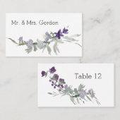 水彩ワイルドフラワーラベンダーフローラエスコートカード プレイスカード (正面/裏面)