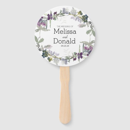 水彩ワイルドフラワーラベンダーフローラ ハンドファン (正面)